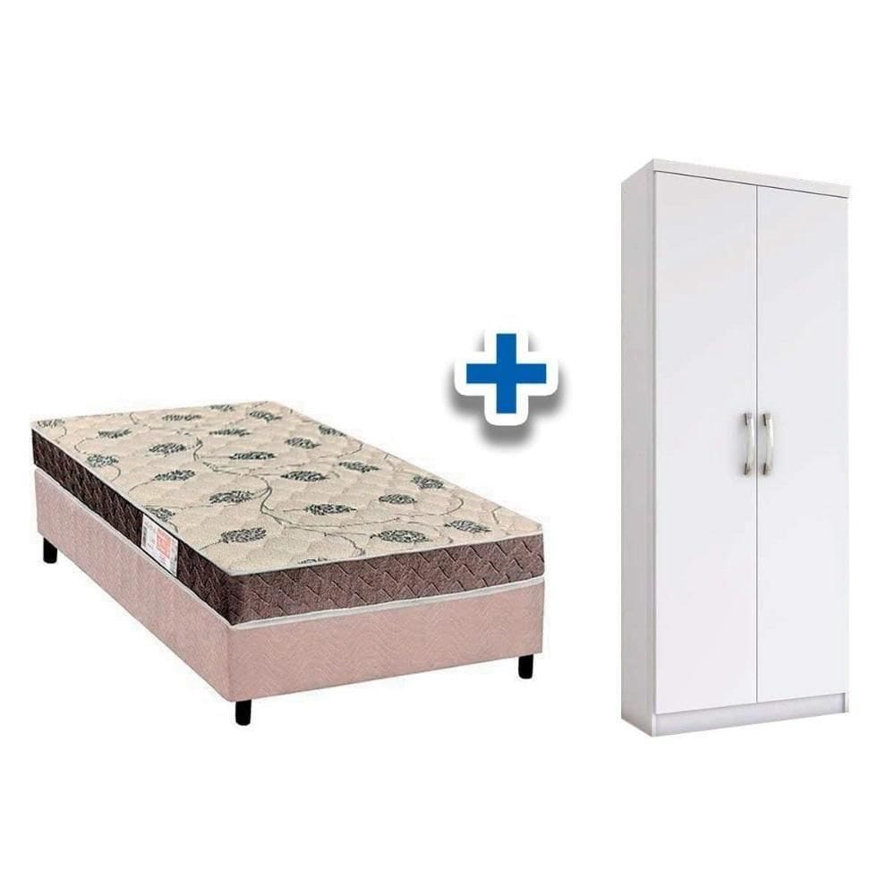 Cama Box Solteiro Crc + D28 Orthoflex + Armário Multiuso Margarida Branco