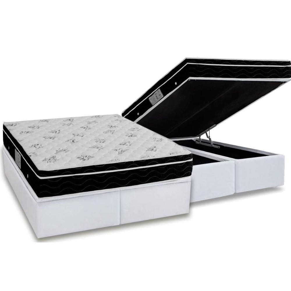 Cama Box Baú Queen: Colchão Molas Bonnel Ortobom Nanolastic Physical + Base White(158X198)