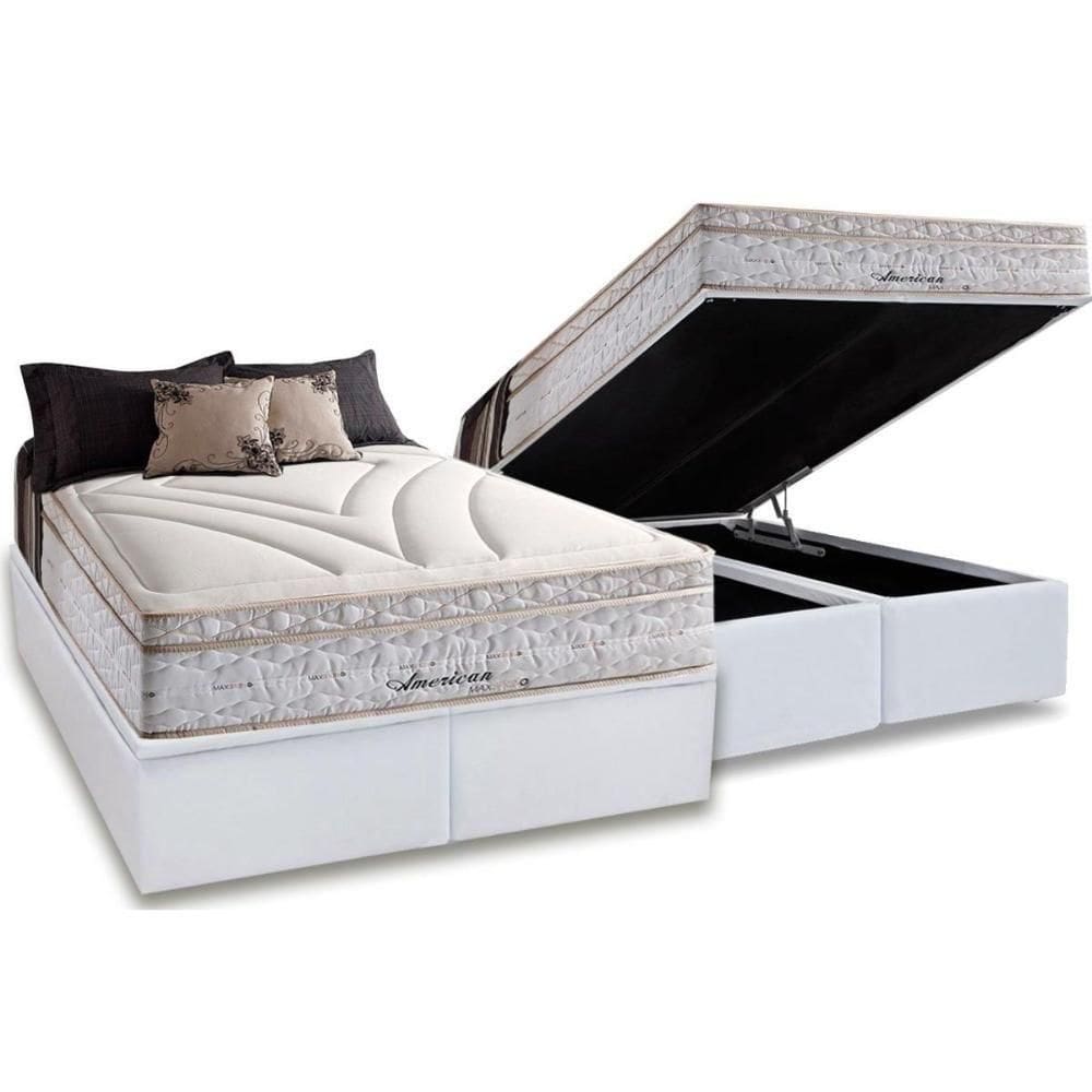 Cama Box Baú King: Colchão Molas Herval Maxspring American + Base Crc Courano White(193X203)