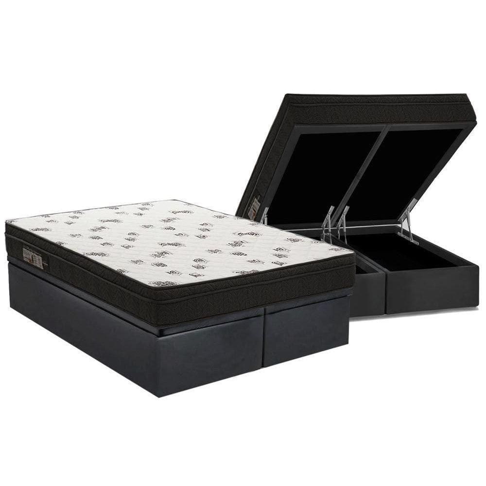 Cama Box Baú Queen: Colchão Espuma Ortobom D45 Light Saúde Ortopillow + Base Black(158X198)