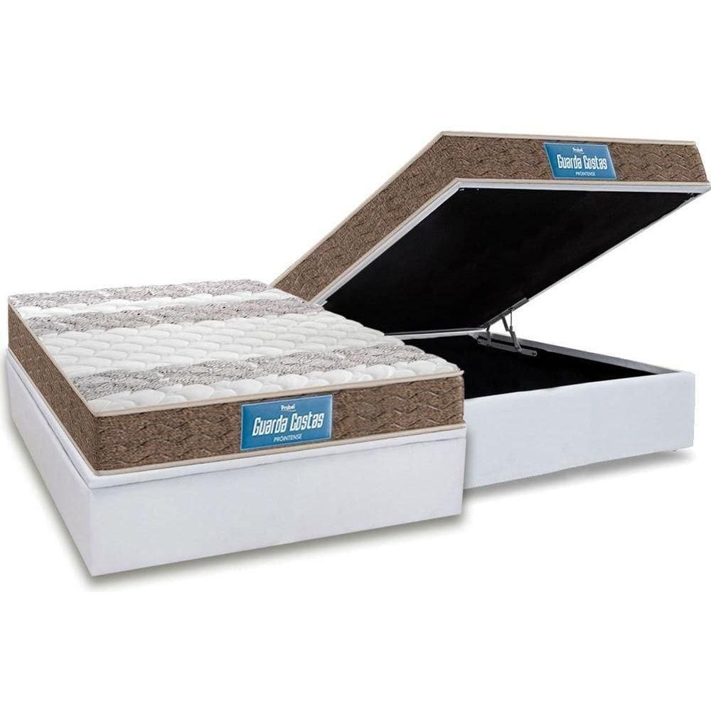 Cama Box Baú Casal: Colchão Espuma Probel D33 / Ep Plus Double Face + Base White(138X188)