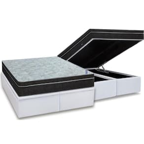 Cama Box Baú Queen: Colchão Molas Bonnel Ortobom Nanolastic Light + Base Crc Courano White(158X198)