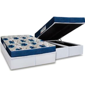 Cama Box Baú Queen: Colchão Anatômico Ortobom D28 / Ep Iso 60 Super Firme + Base White(158X198)