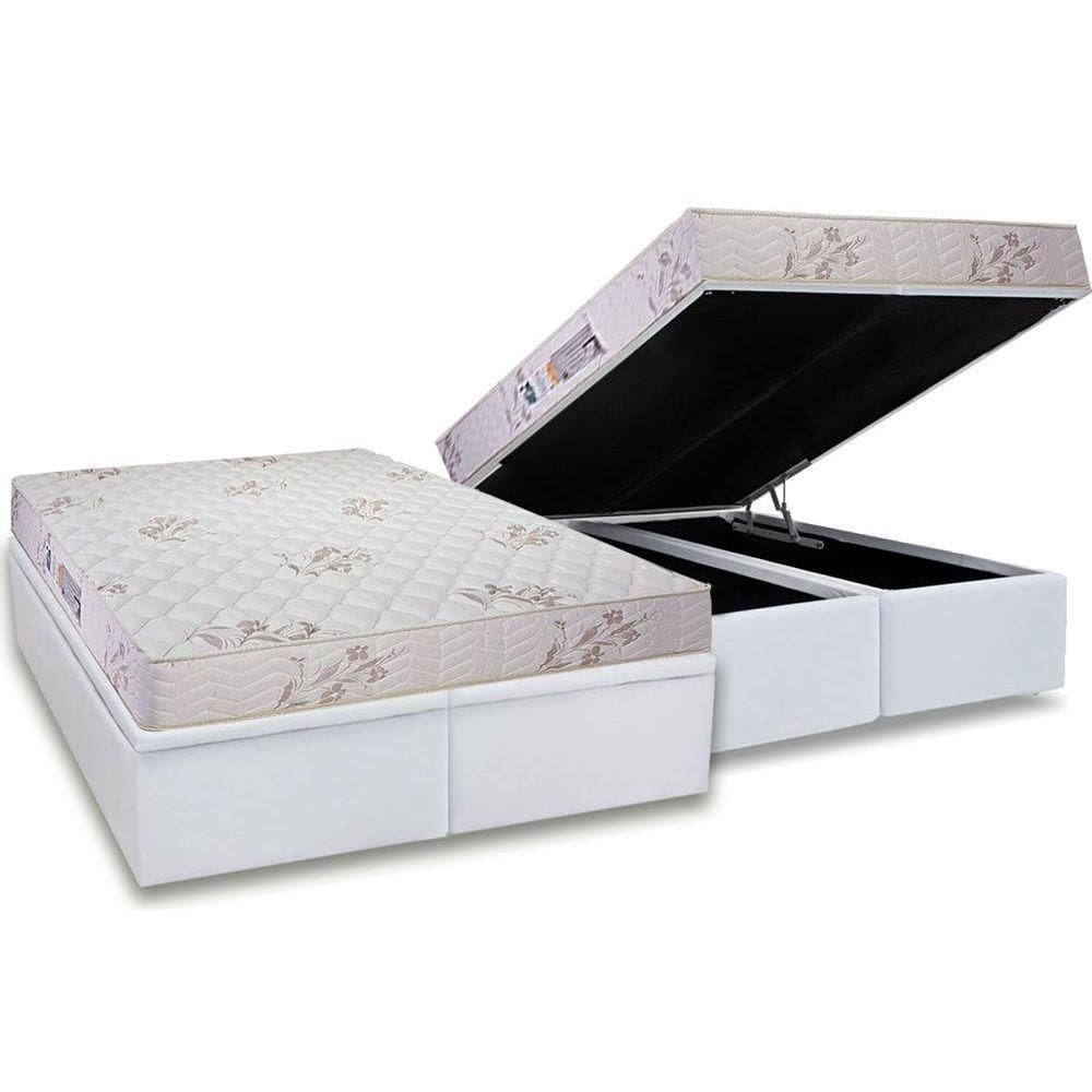 Cama Box Baú Queen: Colchão D33 Luckspuma Supreme Floral Pró Saúde Duplo + Base White(158X198)