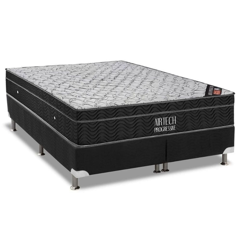 Cama Box Queen: Colchão Molas Bonnel Ortobom Nanolastic Airtech Progressive + Base Black(158X198)