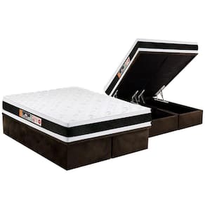 Cama Box Baú King: Colchão Espuma D45 Castor Black E White Air Double Face + Base Brown(193X203)