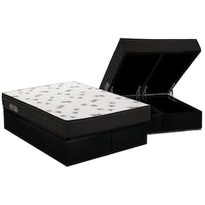 Cama Box Baú Queen: Colchão Espuma D45 Ortobom Light + Base Crc Suede Black(158X198)