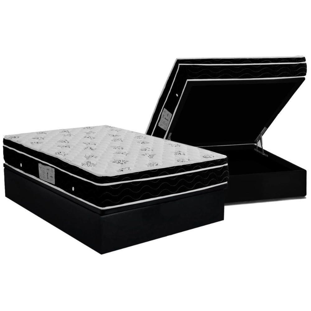 Cama Box Baú Casal: Colchão Molas Ortobom Nanolastic Physical Spring + Base Black(138X188)