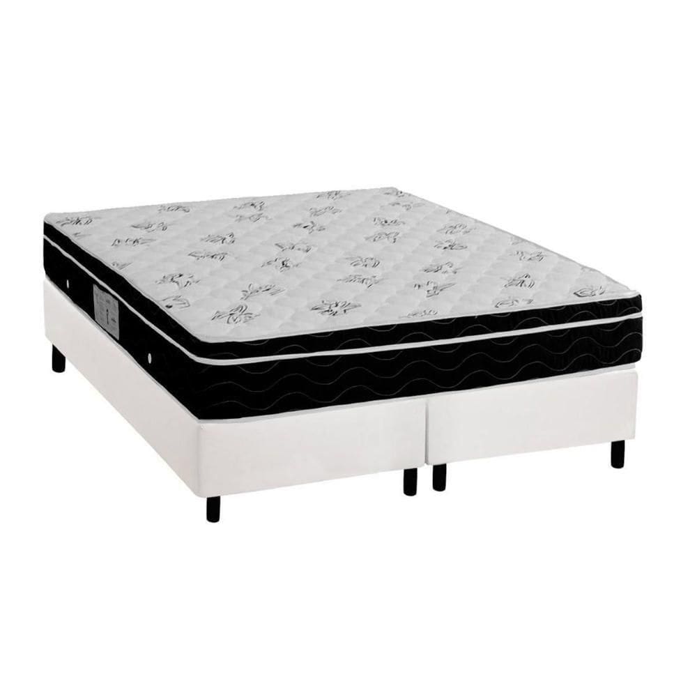 Cama Box Queen: Colchão Molas Ortobom Nanolastic Physical Spring + Base Crc Courano Branco(158x198)