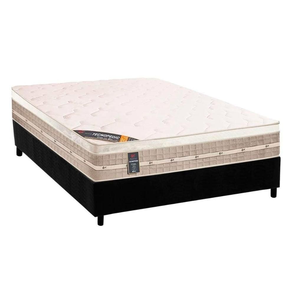 Cama Box Casal: Colchão Molas Castor Tecnopedic Premium + Base Crc Suede Black(138X188)