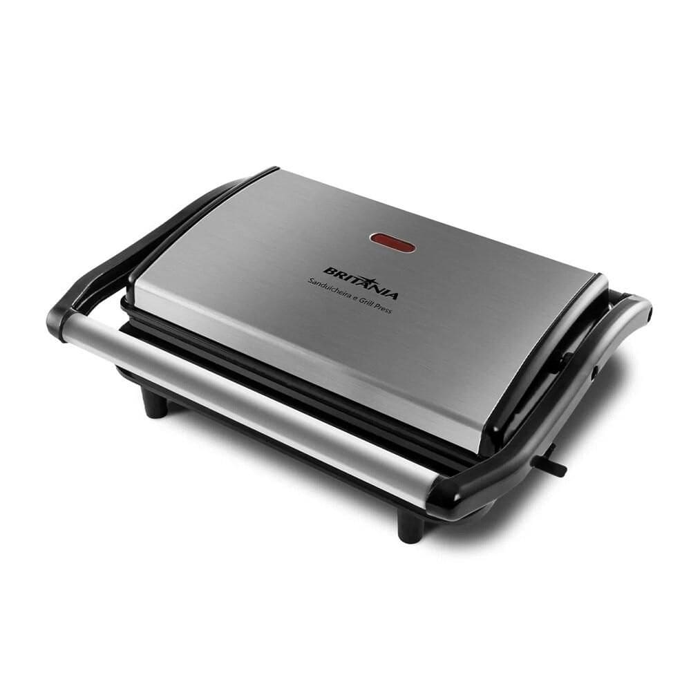 Sanduicheira Grill Britânia Press em Inox, 850 Watts