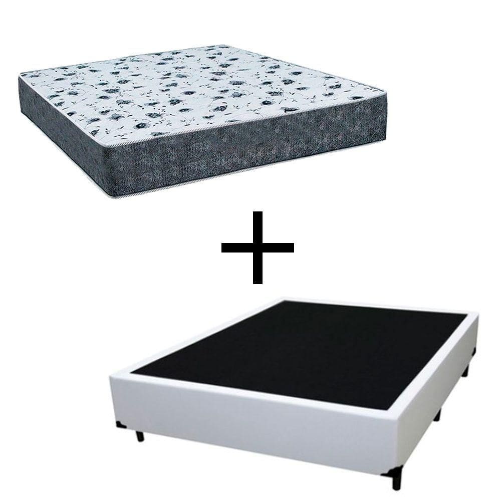 Cama Box Casal 138 Tecido Branco Com Colchão Alegro D28 Bello Box Cinza 57x138x188cm