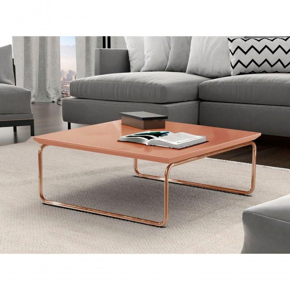 Mesa De Centro Kairos Pé Cobre Bisart Decor Cor:coral