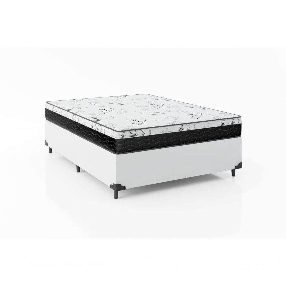 Cama Box Casal 138 Branco Com Colchão D33 One Face Bello Box 58x138x188