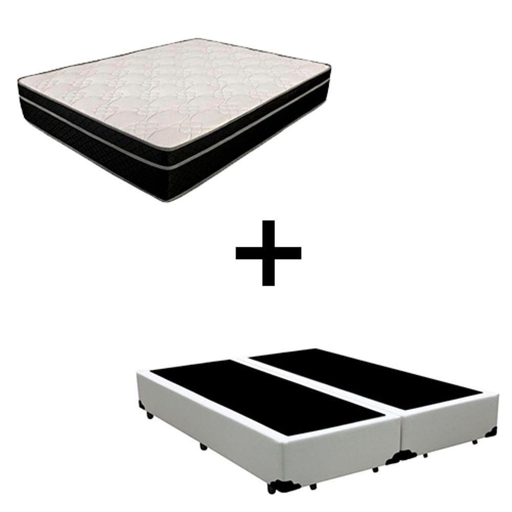 Cama Box King 193 Tecido Branco Com Colchão Paris Molas Preto 66x193x203