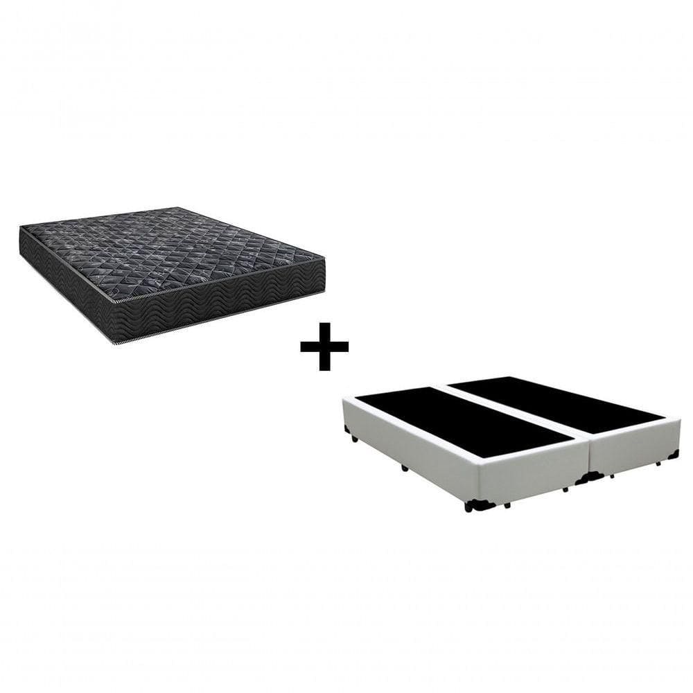 Cama Box Casal 138 Bipartido Tecido Branco Com Colchão Lisboa Bello Box D28 Preto