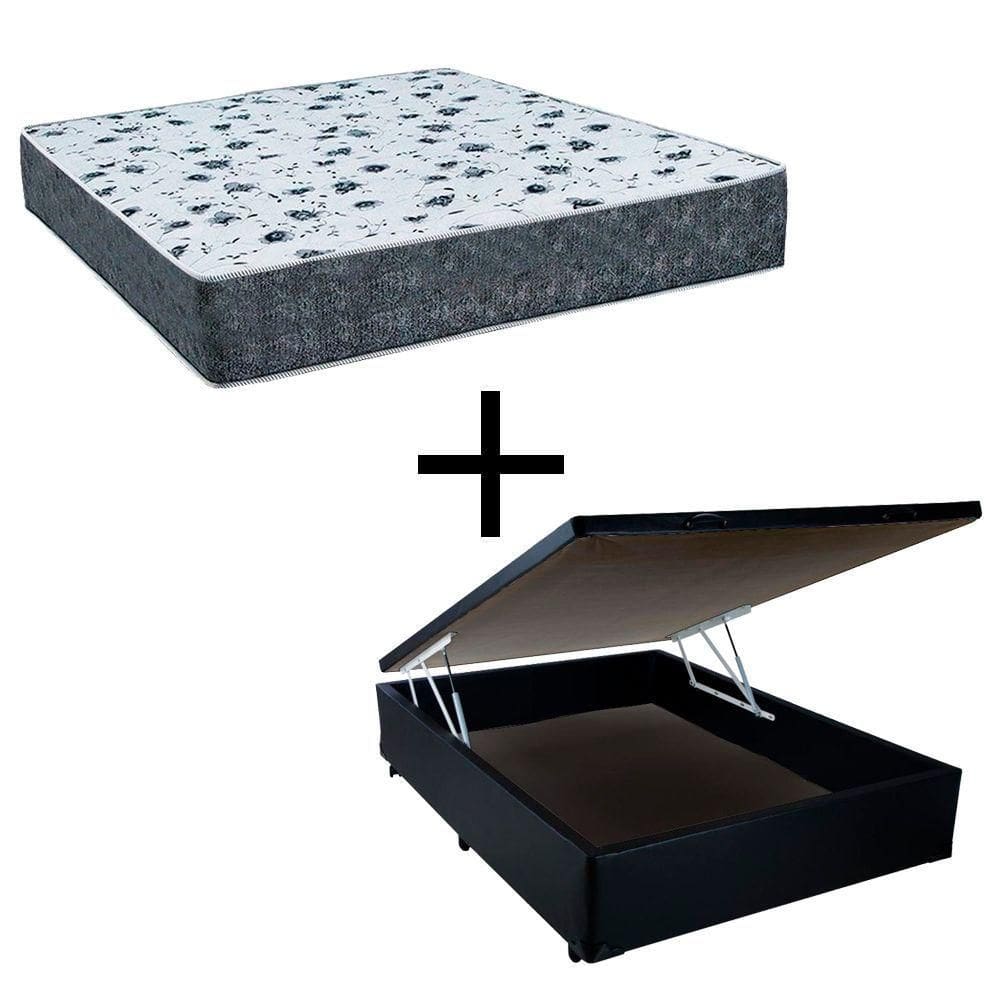 Cama Box Baú Casal 138 Tecido Preto Com Colchão Alegro Bello Box D28 Cinza 58x138x188