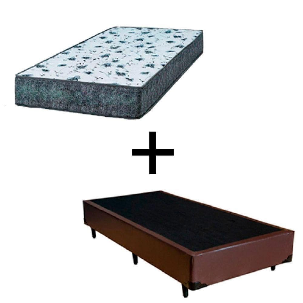 Cama Box Solteiro 88 Tecido Marrom Com Colchão Alegro Bello Box D28 Cinza 57x88x188