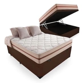 Cama Box Baú Casal Tecido Marrom Com Colchão Pillow Angel Bello Box Molas 62x138x188