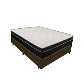 Cama Box Baú Casal 138 Tecido Marrom Com Colchão Paris Molas Preto 56x138x188