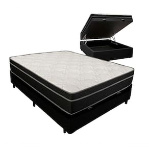 Cama Box Baú Casal 138 Tecido Preto Com Colchão Paris De Molas Preto 67x138x188