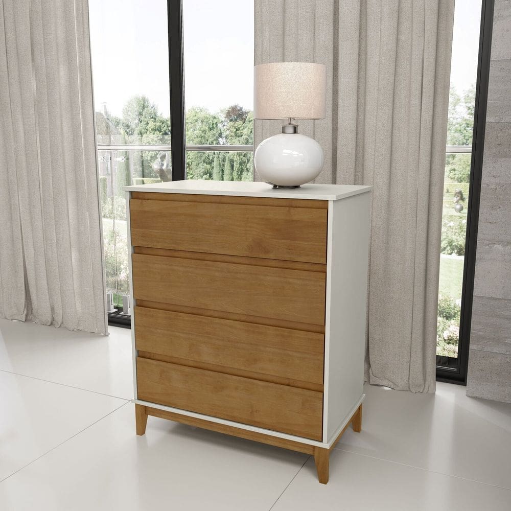 Comoda para Quarto com 4 Gavetas 99cm X 80,8cm X 45cm Off White/Freijó