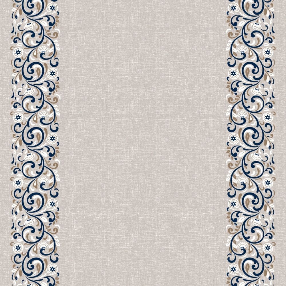 Toalha de Mesa Retangular - 08 Lugares - Coleção Donna - Desenho Arabesco Linho Cor 04 Cru/Cinza