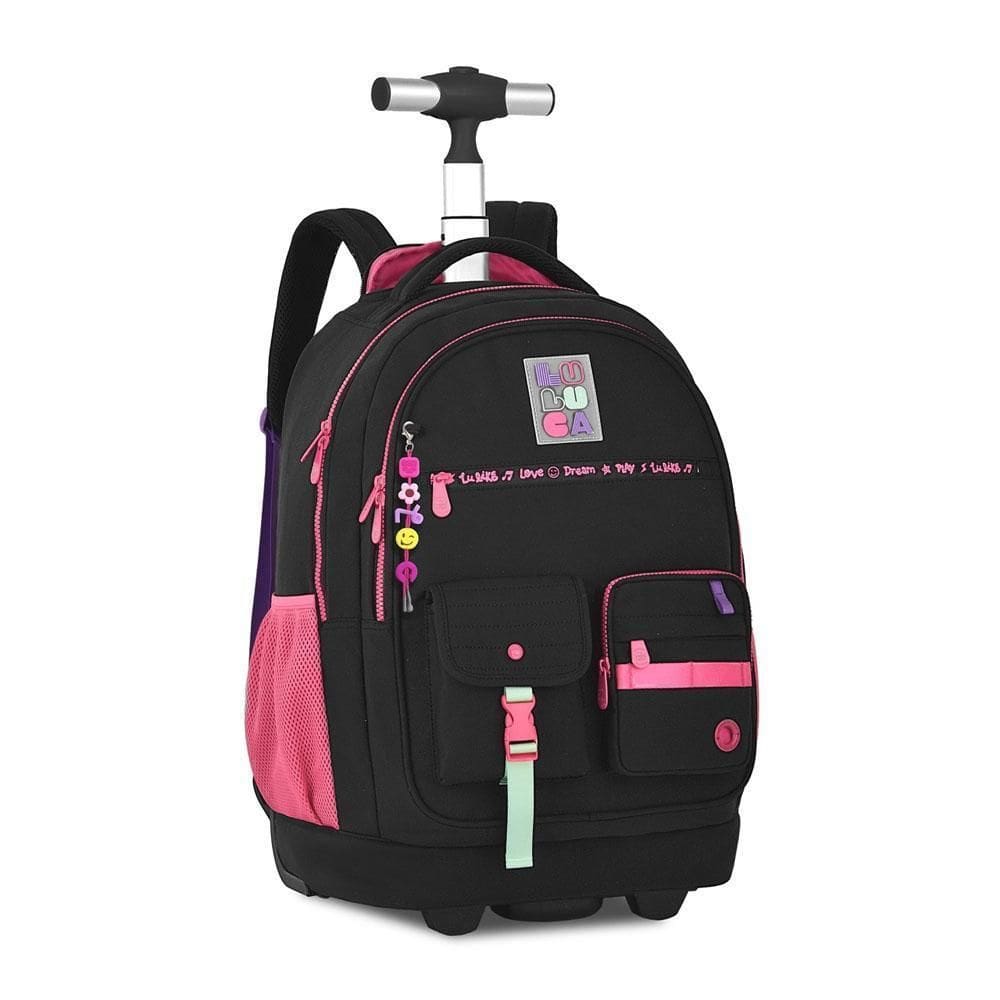 Mochila Rodinha 19 Com Alça Luluca Preto Com Chaveiro Clio