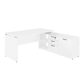 Mesa P/ Escritório Em L 1,90m Web40 C/ Armário Branco/branco