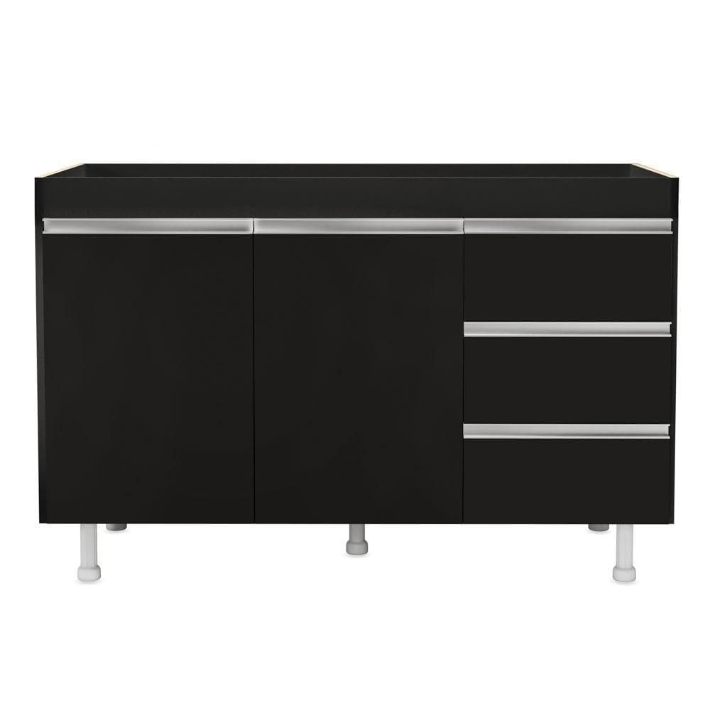 Balcão De Cozinha Lux Para Pia De 120cm 100%mdf Sem Tampo 02 Portas E 03 Gavetas Preto - Abmaza