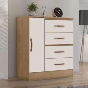 Comoda 1 Porta 4 Gavetas Ibitinga Nature Off White
