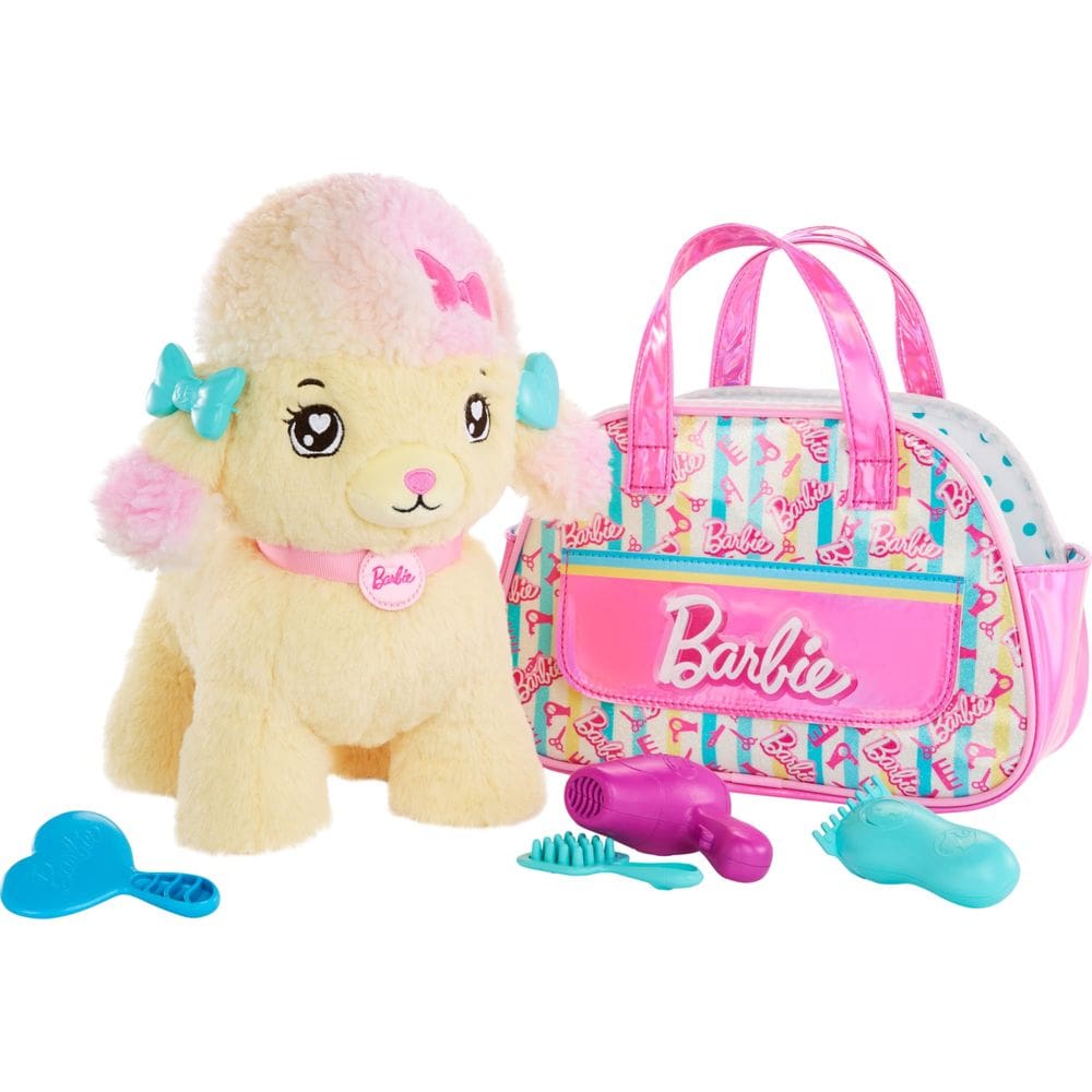 Conjunto de brinquedos de pelúcia Mattel Barbie Hairdresser Poodle com luz