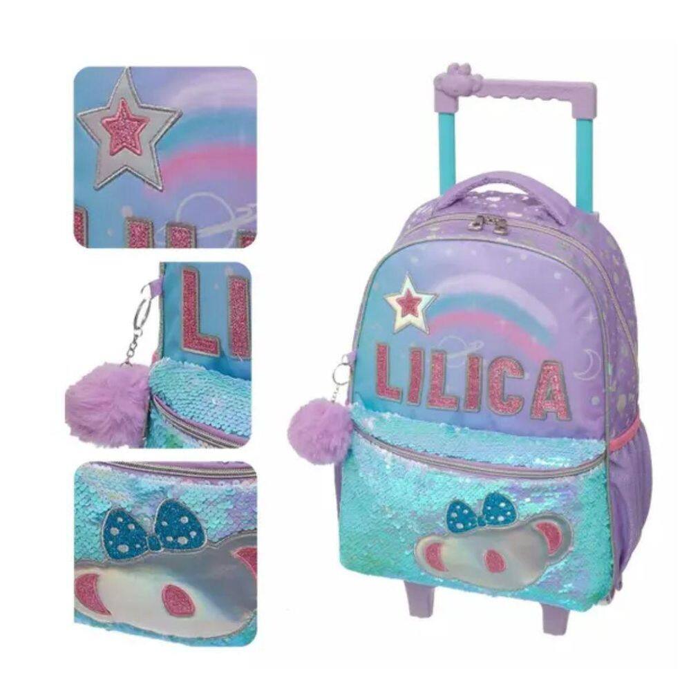 Mochila Rodinha G Alça Lilica Ripilica Make A Wish Cor Lilás