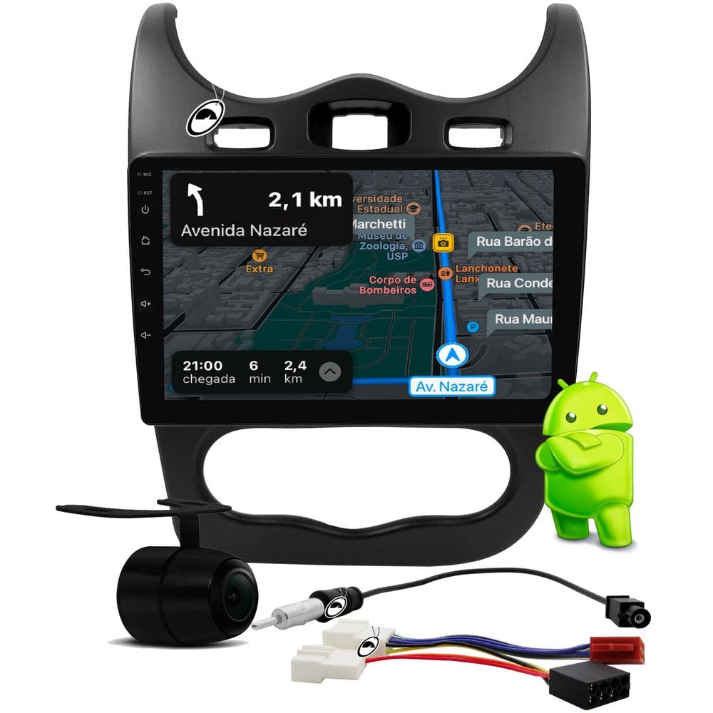 Multimidia 10" Android Sandero Logan 2012 a 2014 Android Auto CarPlay + Câmera de Ré