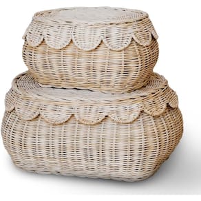 Cesta de armazenamento de vime BEBE BASK Rattan tecida à mão com tampa