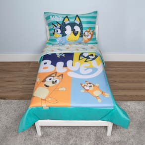 Conjunto de roupa de cama infantil Bluey, lençol de edredom de 4 peças, azul