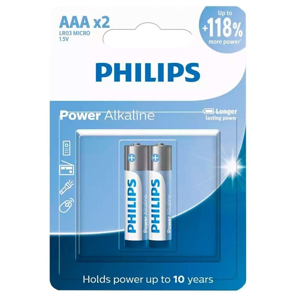 2 Pilhas Alcalinas Aaa Philips [f108]