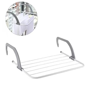 Varal Portatil De Porta Janela Sacada Apartamento Suporte Seca Roupa Dobravel 5 Varetas Pratico Metalico Branco