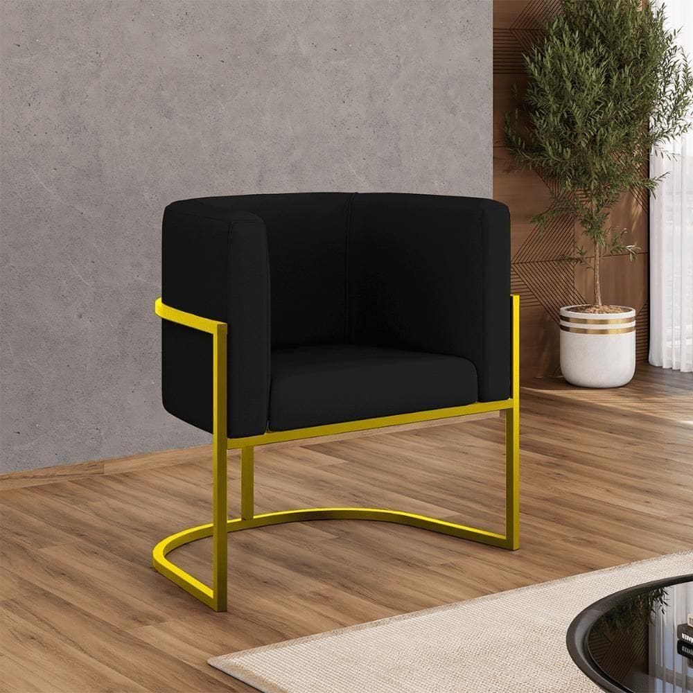 Poltrona Corino Decorativa Lua Recepção Base Ferro Gold Cor:preto Preto