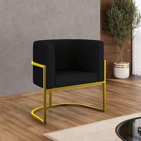 Poltrona Corino Decorativa Lua Recepção Base Ferro Gold Cor:preto Preto