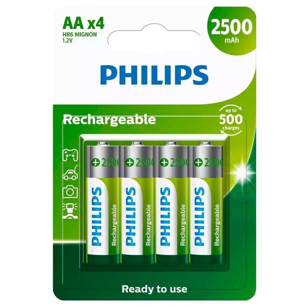 4 Pilhas Recarregaveis Aa Philips [f108]