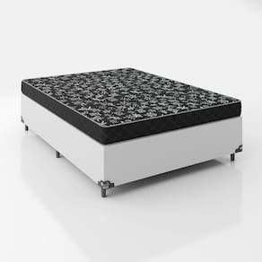 TCama Box Casal 138 Tecido Branco Com Colchão D20 Tampo Preto 12cm
