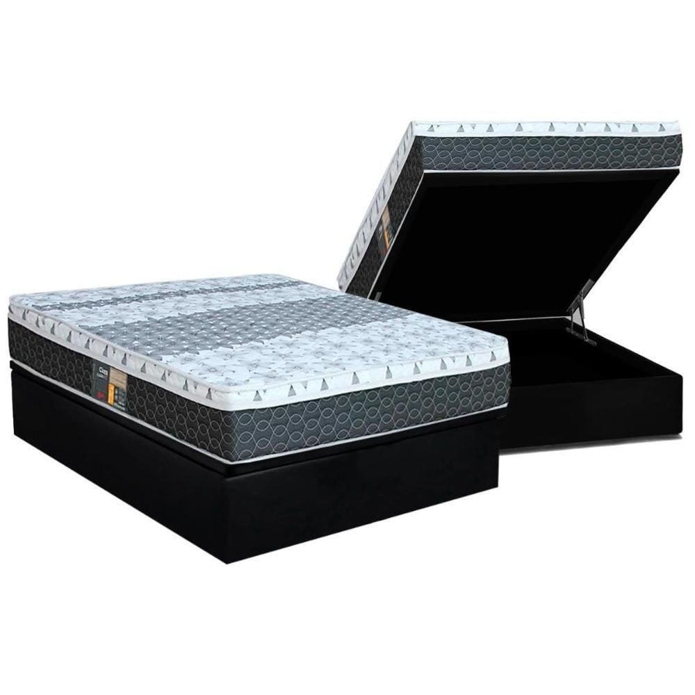 Cama Box Baú Casal: Colchão Molas Bonnel Castor System Class One FaceBase Suede Black(138x188)