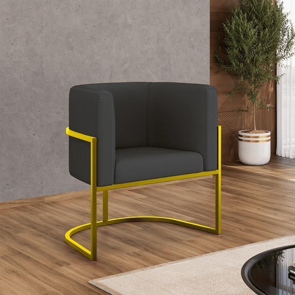 Poltrona Corino Decorativa Lua Recepção Base Ferro Gold Cor:cinza Cinza