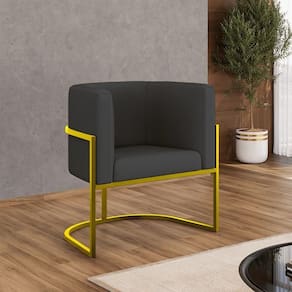 Poltrona Corino Decorativa Lua Recepção Base Ferro Gold Cor:cinza Cinza
