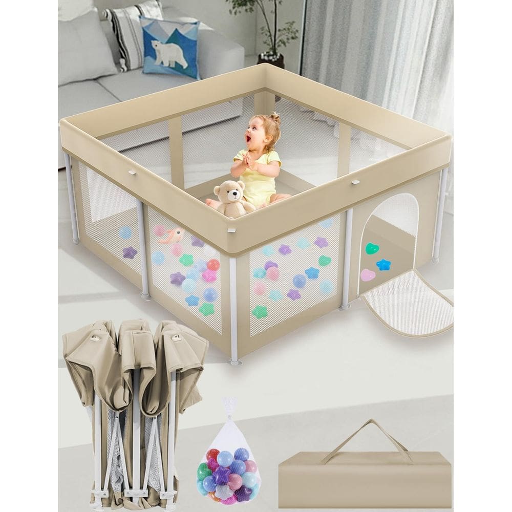 Cercadinho para bebês Ptcide dobrável ultraportátil 50x50cm bege