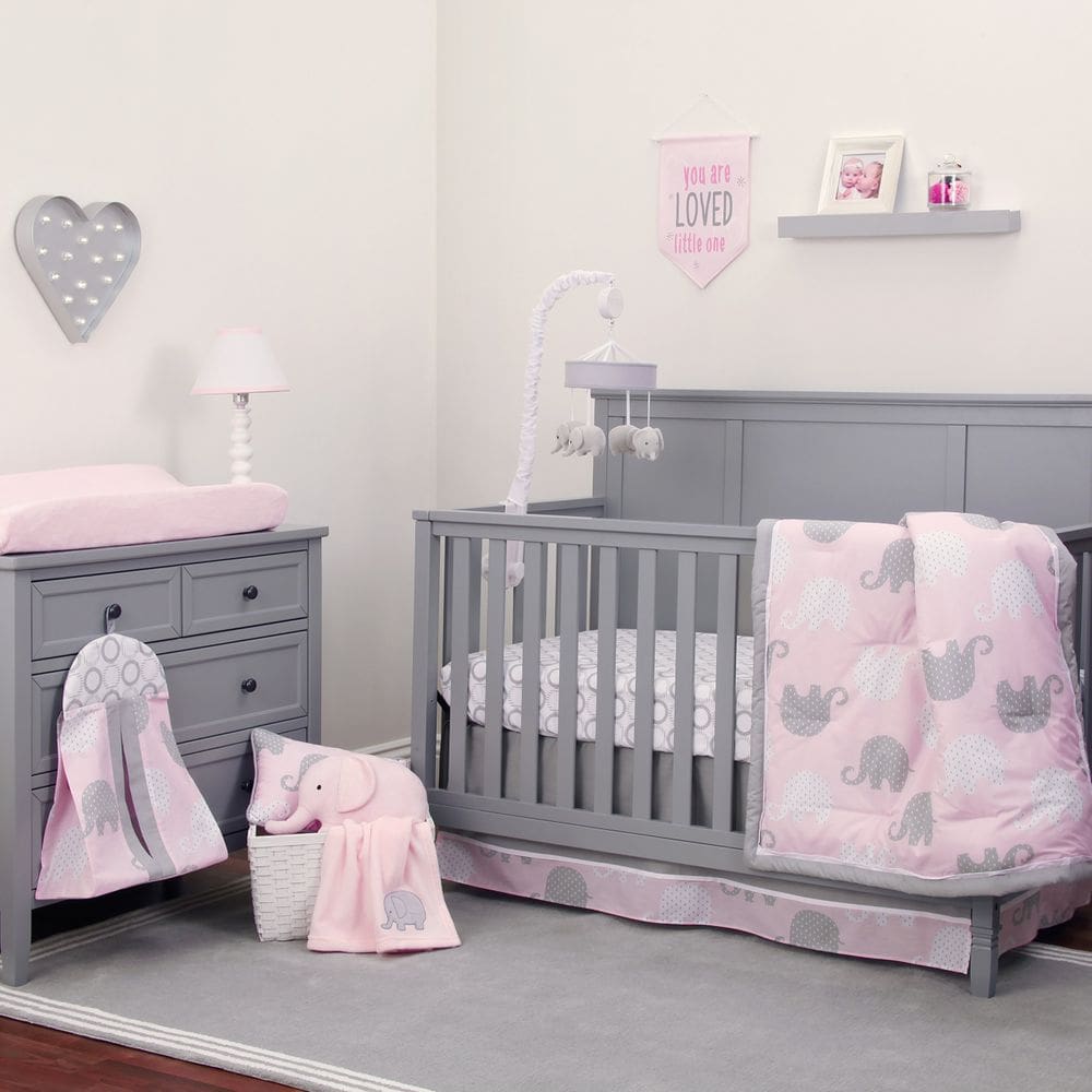 Conjunto de edredom NoJo Dreamer Pink/Grey Elephant 8 peças