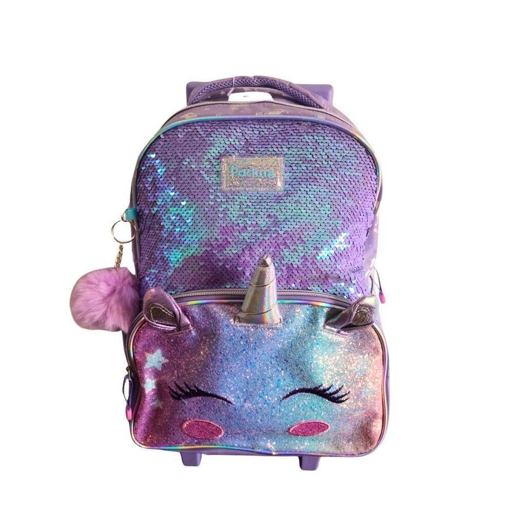 Mochila Com Carrinho Pack Me Unicornio Lilas