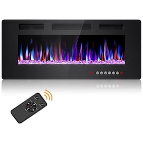 Lareira Elétrica Joy Pebble de 107 cm, Embutida ou de Parede, com Aquecedor 750/1500W, LED Touch, Controle Remoto, Timer, Chamas Ajustáveis em Cor
