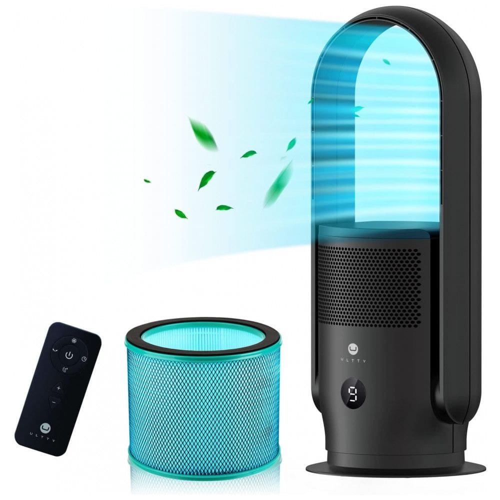Ventilador de Torre sem Lâmina e Purificador de Ar com Filtro HEPA e Controle Remoto, 110V, ULTTY CR021, Preto
